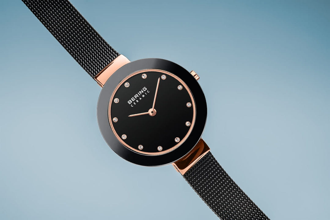 Bering Black and Rose Gold Plated Quartz Bracelet Watch