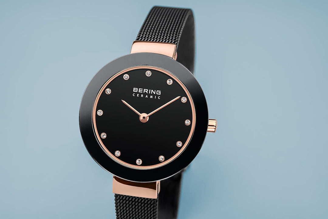 Bering Black and Rose Gold Plated Quartz Bracelet Watch