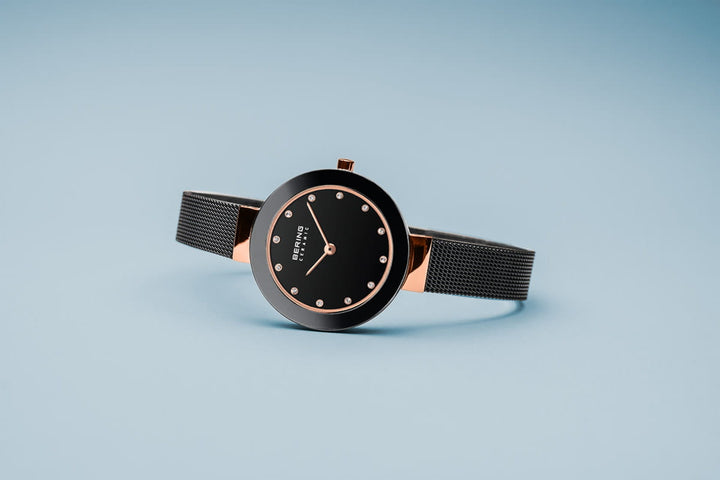 Bering Black and Rose Gold Plated Quartz Bracelet Watch