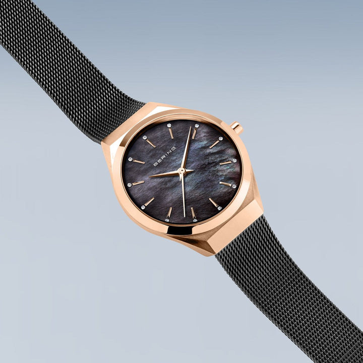 Bering Gold Plated Black Strap Watch