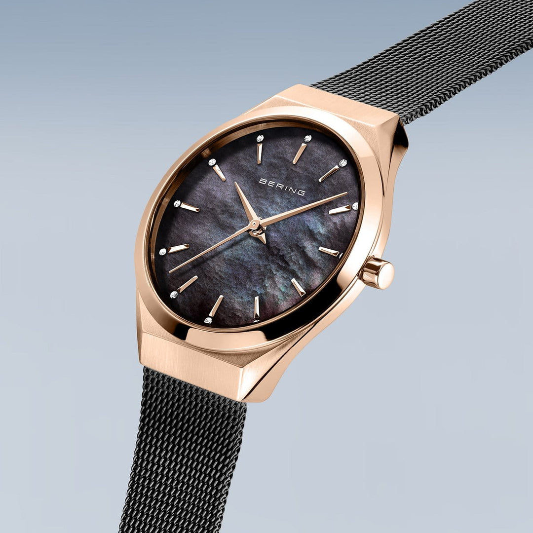 Bering Gold Plated Black Strap Watch