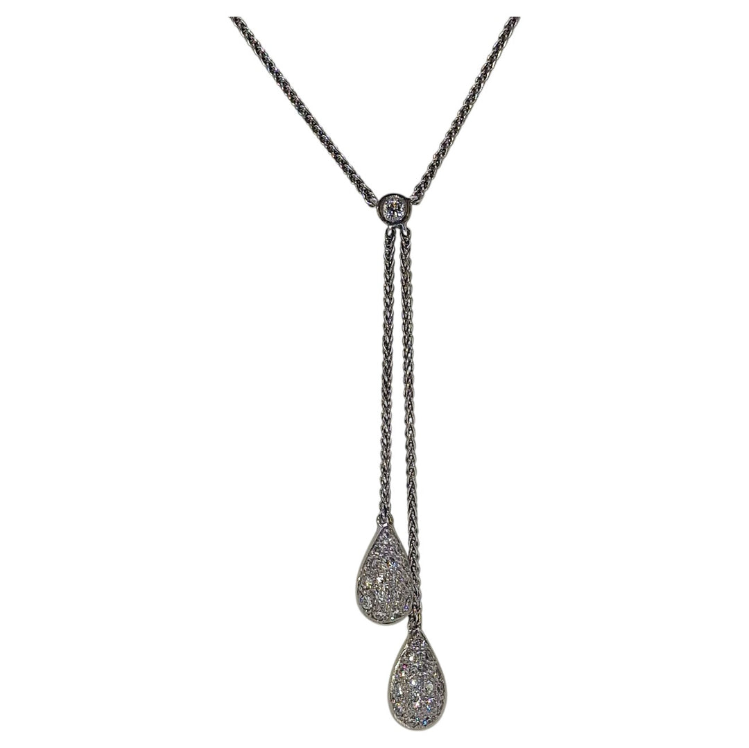 18ct White Gold Double Diamond Set Tear Drop Necklace