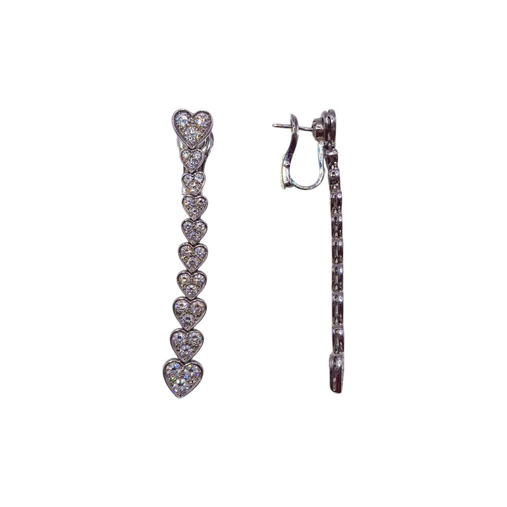 18ct White Gold Long Heart Drop Earrings