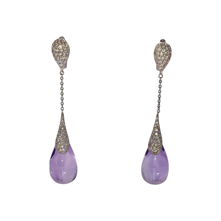 18ct White Gold Amethyst and Diamond Earrings