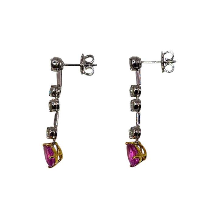 18ct Gold Diamond and Pink Sapphire Earrings