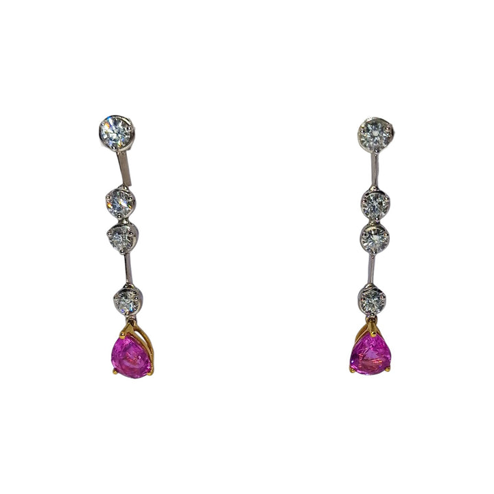 18ct Gold Diamond and Pink Sapphire Earrings