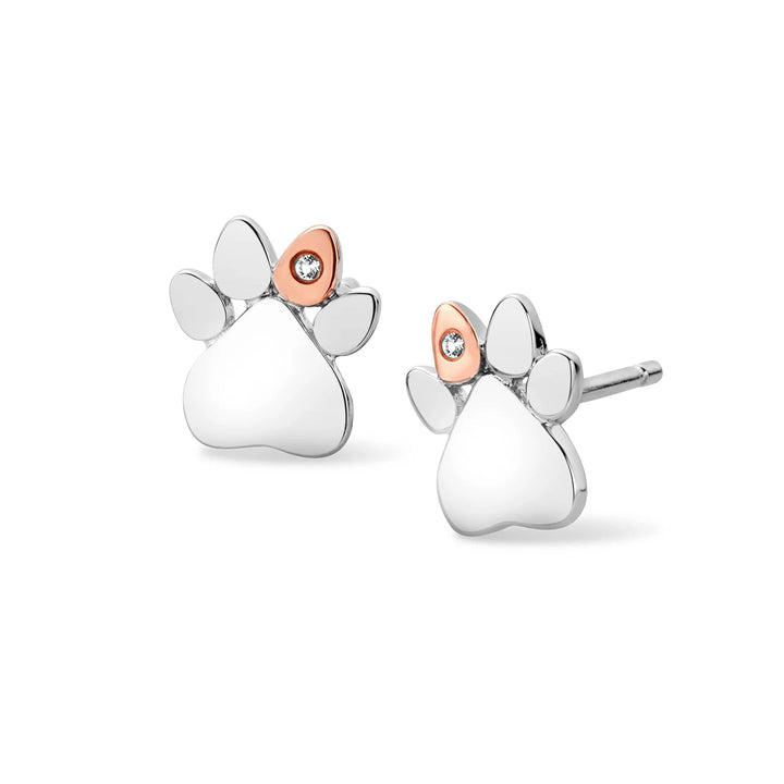 Clogau Paw Prints on My Heart Silver Stud Earrings